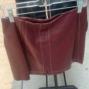 Maroon leather mini skirt
